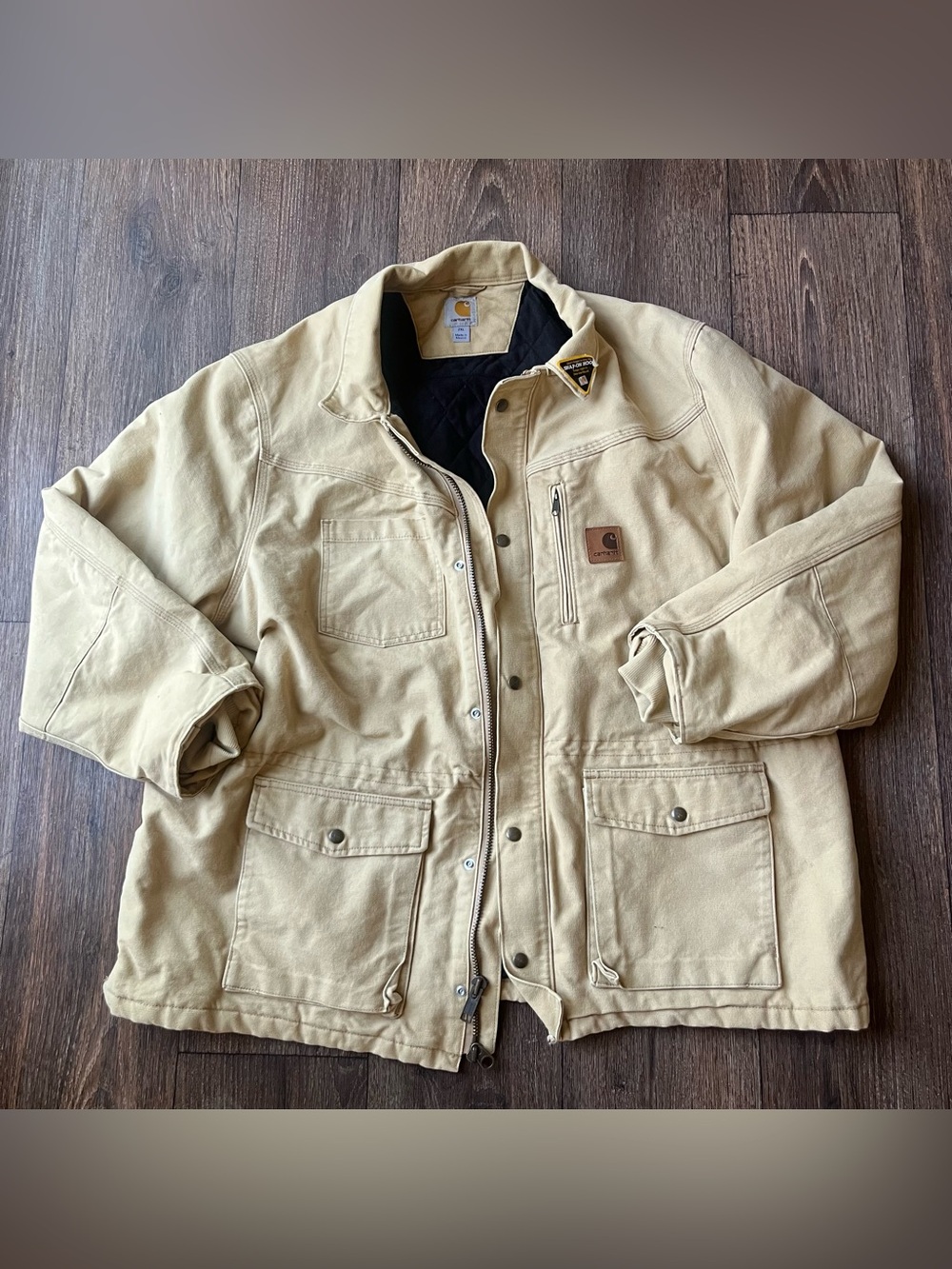 Y2K Carhartt sandstone rancher utility khaki duck canvas quilted jacket 2XL